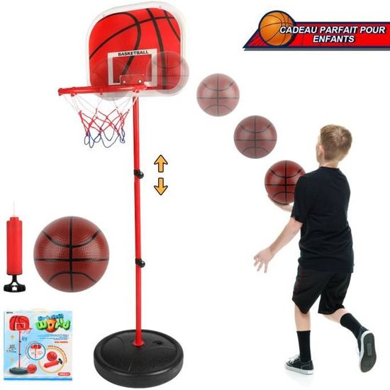 LIFEMASTER Panier de basket enfant exterieur interieur, avec 2 Basket-Ball Et Pompe Jante en Métal Hoop Fitness Jouet, Cadeau