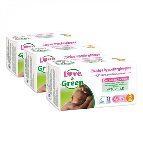 Love and Green 156 couches hypoallergéniques écologiques Taille 3