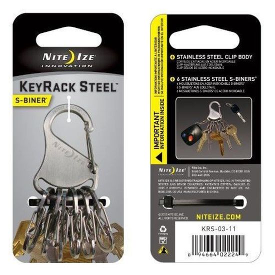 Nite Ize S-Biner Key Rack + Bottle Opener - 6 Color-Coded Key Holder With Stainless Steel Clip