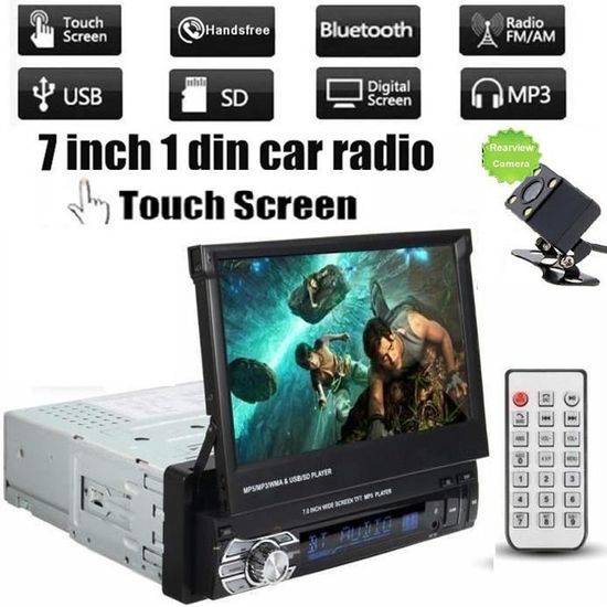 12V 7 pouces rétractable écran tactile moniteur voiture Bluetooth 1 DIN voiture radio FM Autoradio MP5 Player avec caméra arrière