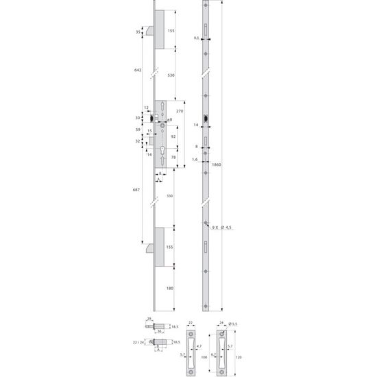 Serrure 1 Point Pêne 1/2 Tour Technal PY