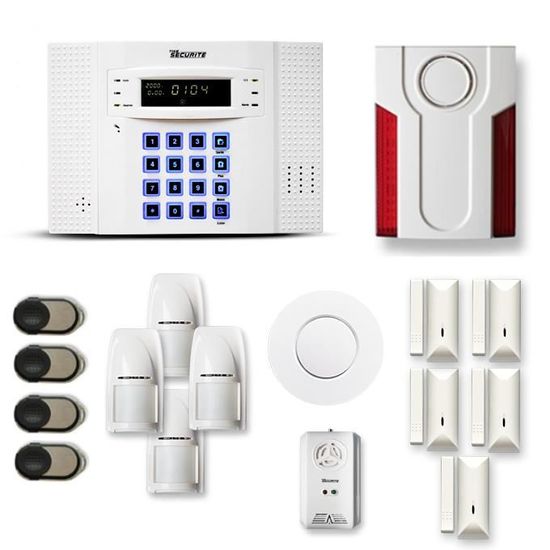 Alarme maison sans fil DNB 4 à 5 pièces mouvement + intrusion + détecteur de fumée + gaz + sirène extérieure - Compatible Box / GSM