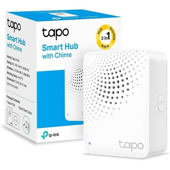 Tapo Smart Hub avec sonnerie Tapo H100, pour Tapo capteurs/interrupteurs, connectez jusqu'à 64 appareils intelligents, 19 sonneries