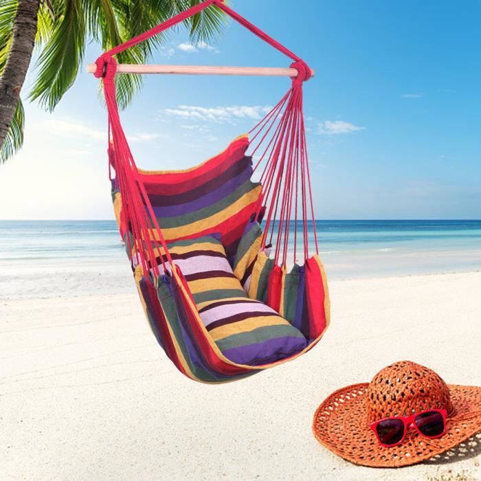 Fauteuil suspendu avec 2 Coussins,130*100cm pour Intérieur et Extérieur Chaise Hamac, Sièges Suspendus, Jardin Multicolore