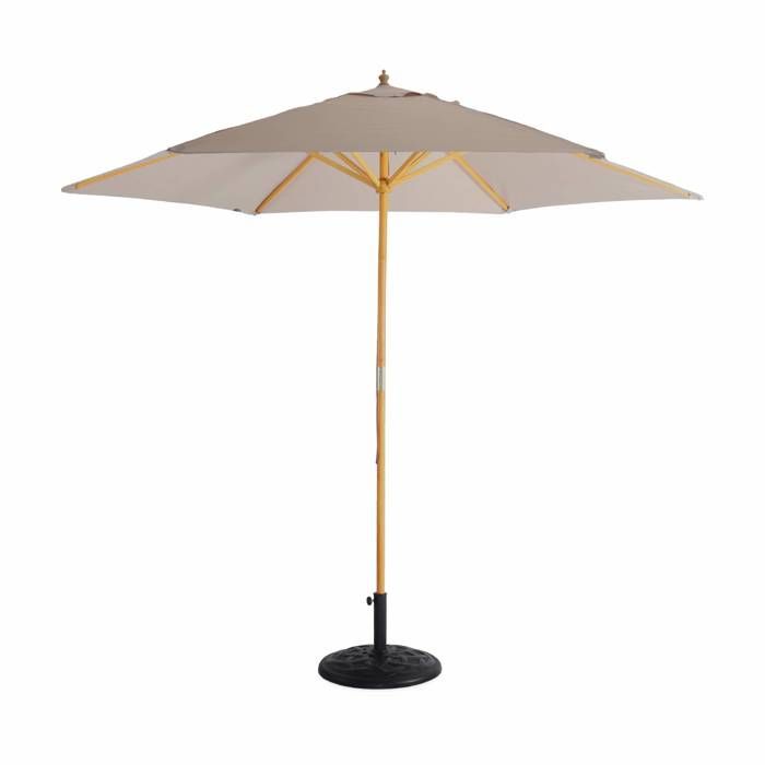 ALICE'S GARDEN Parasol droit rond CABOURG - Beige - Mât central en bois - Ouverture manuel - Ø 3m