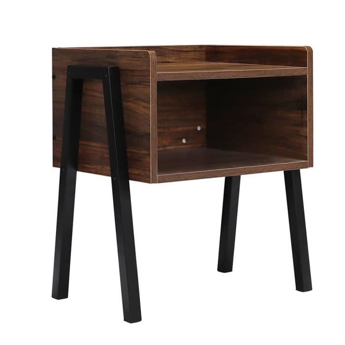 CESAR Table basse salon en bois table basse carré table chevet vintage avec Compartiment Table d'Appoint Rétro Pieds en Métal