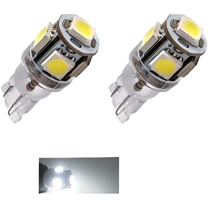 2X Ampoule T10 LED 24V Canbus 5 SMD W5W Blanc 6000K Pour Camion 4x4 Bateau