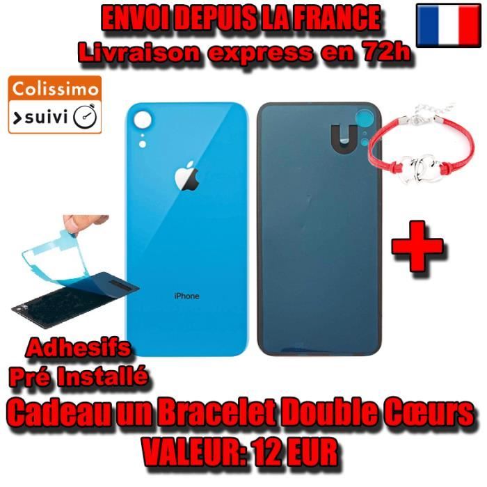 COQUE KIT VITRE ARRIERE DOS iPhone XR NEUF BLEU