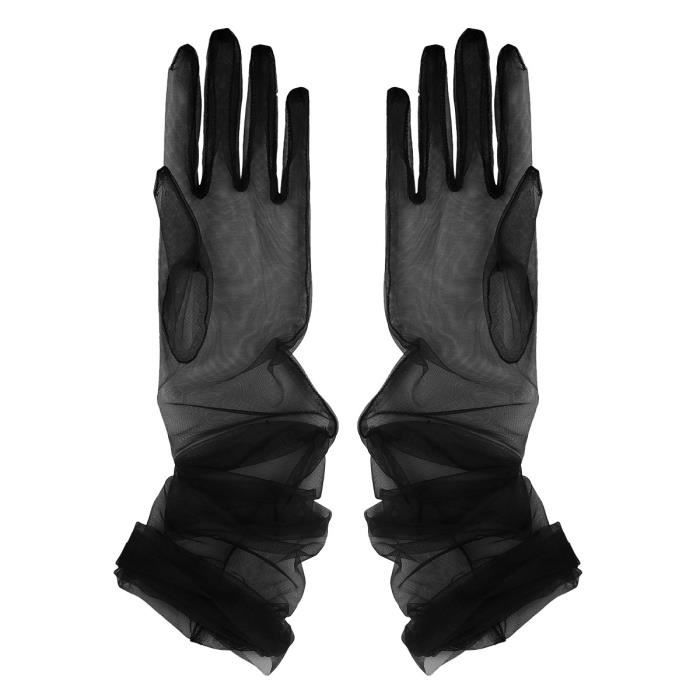 1 Paire Gants Mariage Transparent Tulle Maille Gants de Mariée Longues Mitaines Fête Accessoires Noir