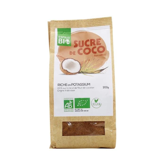 Sucre de coco bio riche en potassium.