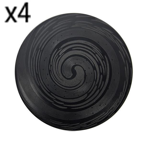LOT 4ASSIETTE PLATE GRES DE 27CM DECOR TORNADE COLORIS NOIR
