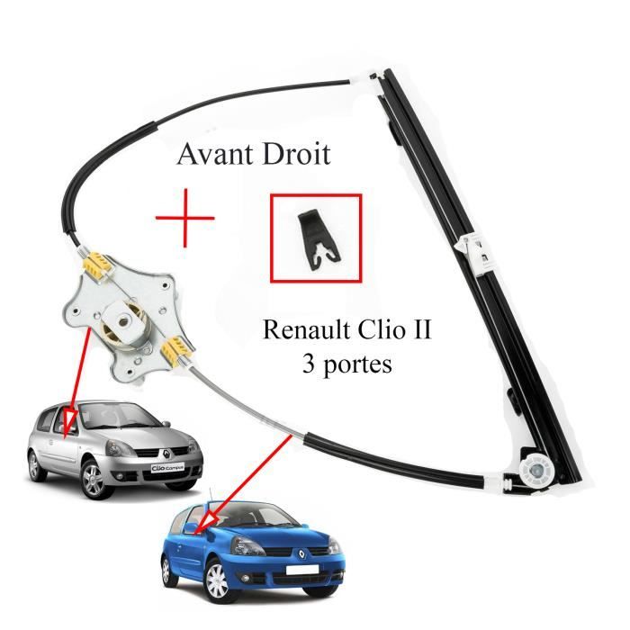 Mécanisme de Lève vitre pour Renault Clio 2 et Clio 2 Campus 3 Portes depuis 1998 - AVANT DROIT (côté passager)