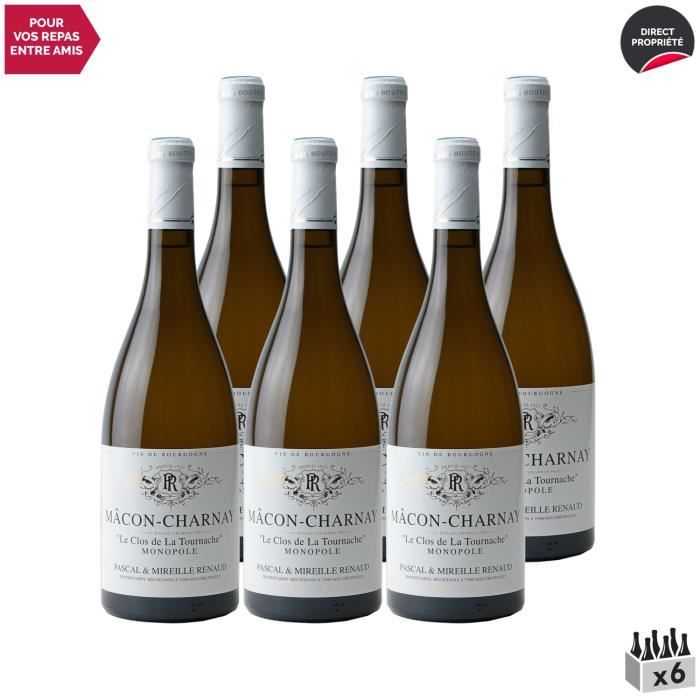 Mâcon Charnay-lès-Mâcon Le Clos de La Tournache Monopole Blanc 2020 - Lot de 6x75cl - Domaine Pascal Renaud - Vin AOC Blanc de Bour