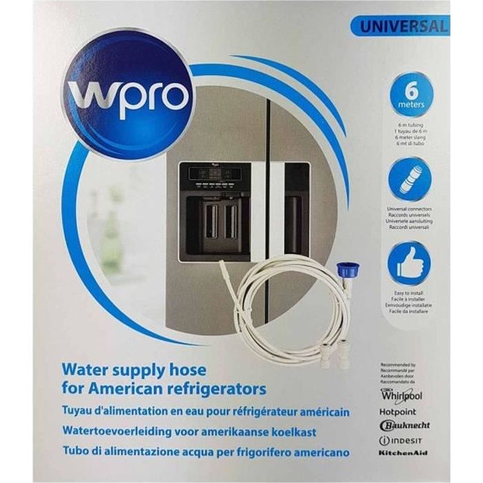 Kit tuyau d'alimentation en eau pour réfrigérateur américain avec raccords universels.