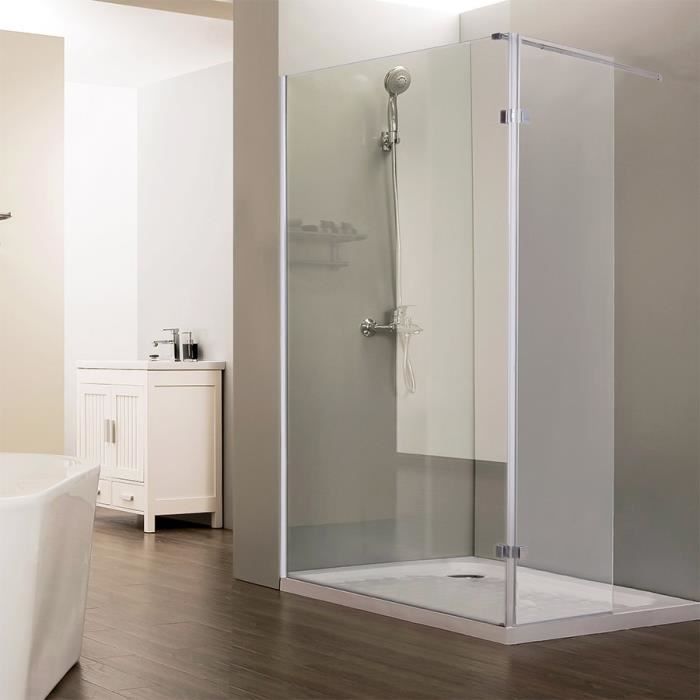 CREAZUR Paroi de douche italienne fixe + Retour pivotant 40 cm Nepta - 100 + 40 x 185 cm - Verre trempé 8 mm