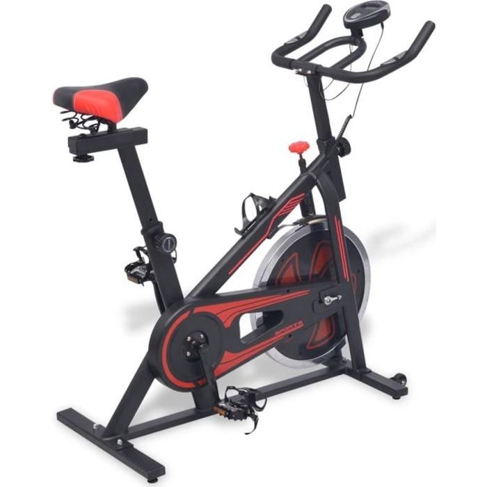 Vélo Biking, Vélo Spinning - 15 kg Poids d'inertie - avec capteurs de pouls - Vélo d'appartement Noir et rouge
