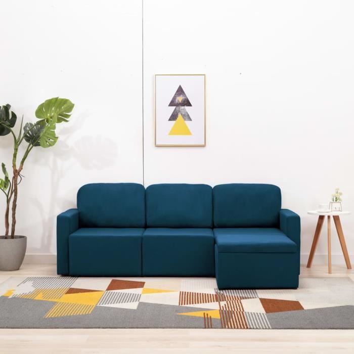 Canapé-lit modulaire 3 places 216 x 149 x 72 cmconvertible Canapé d'angle - Contemporain Sofa salon Confortable - Bleu Tissu