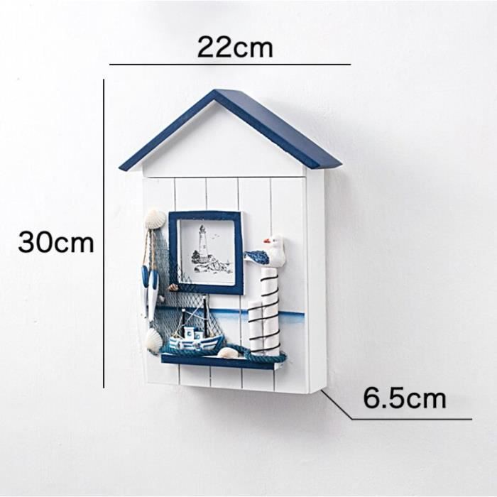 Kalavika Armoire à clés en Bois Porte-Clés Boîte de Rangement de Style Méditerranéen Nautique Mural avec 6 Crochets, Oiseau