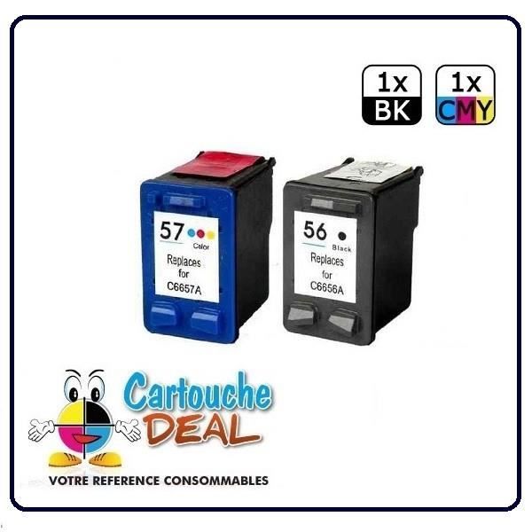 HP 56 - HP 57 - HP Deskjet 450 450CI-CBI-WBT 5000 5100 5145 5150 5550 5552 5600 5650 5652 5655 Lot 2 cartouches compatible HP56 HP57