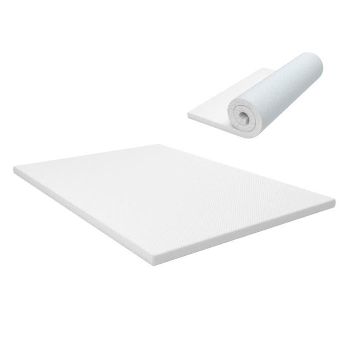 COSTWAY Surmatelas 200x140cm en Coton Gel Air Rafraîchissant Mousse Viscoélastique Epaisseur 5 cm avec Housse Amovible et Lavable
