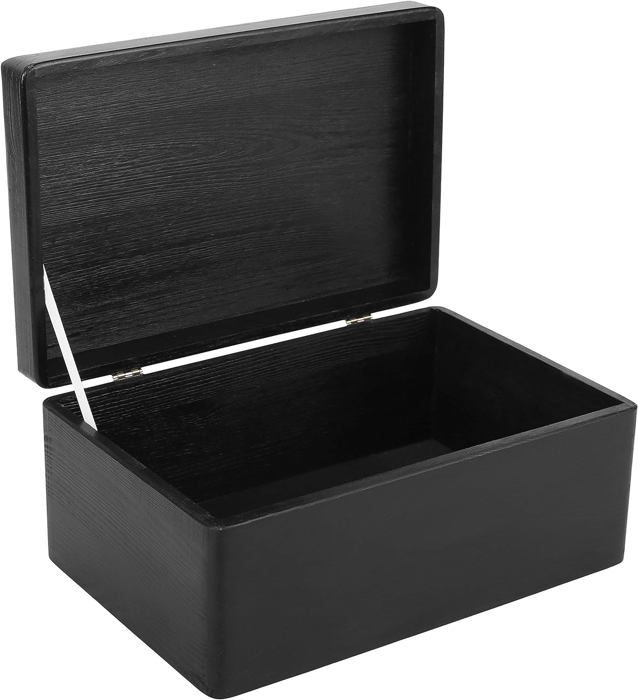 Creative Deco Grande Boite de Rangement en Bois à Décorer Noir | 30x20x14 cm | Naturel avec Couvercle | Boîte Caisse Malle Outil