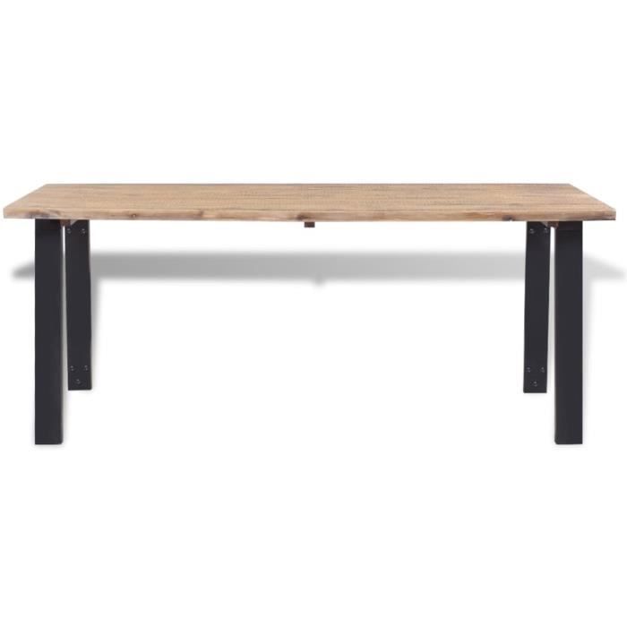 HEG Table de salle à manger marron et noir Dessus de table en bois d'acacia massif brossé + pieds en métal laqué 170 x 90 x 75 cm