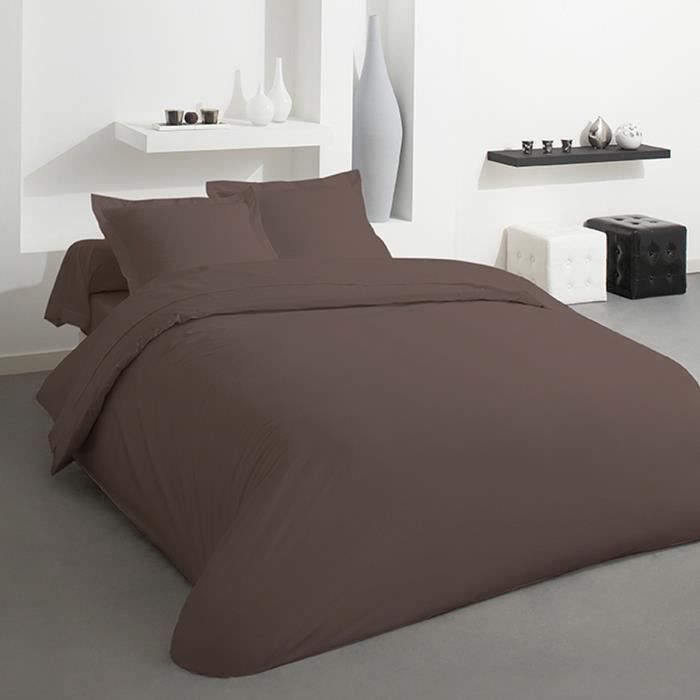 Parure Hc Unie Coton 57 Fils 1 housse couette 140x200 + 1 taie oreiller 65x65 MARRON