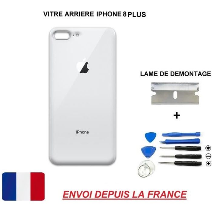 vitre arrière IPHONE 8 PLUS 5.5 ARGENT / BLANC qualité origine en verre, coque cache batterie double face Adhésifs et kit outils la