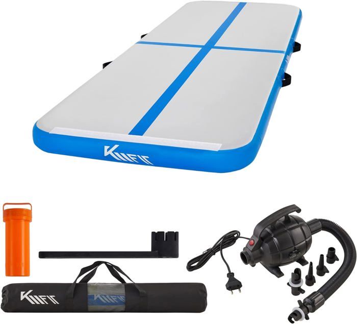 KM Fit Tapis de gymnastique Gonflable Airtrack Tapis de fitness | 4M |Tapis de Tumbling, tapis d'entraînement Tapis de sport | Bleu