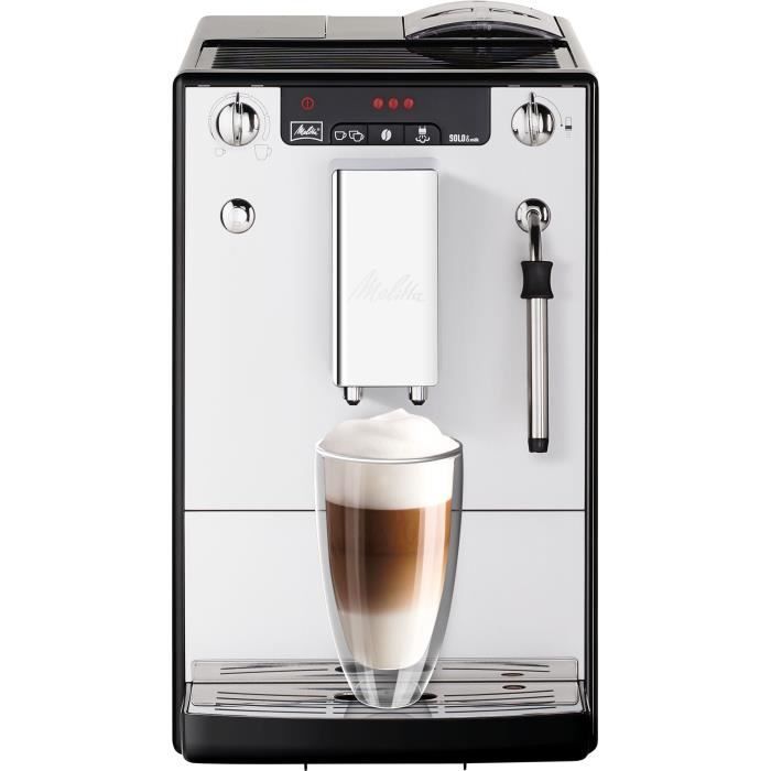 Melitta - Machine à Café à Grain Solo & Milk Argent - Machine Expresso Automatique Broyeur à Grains et Buse Vapeur