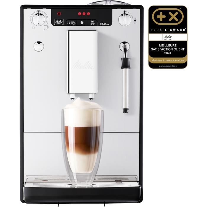 Melitta - Machine à Café à Grain Solo & Milk Argent - Machine Expresso Automatique Broyeur à Grains et Buse Vapeur