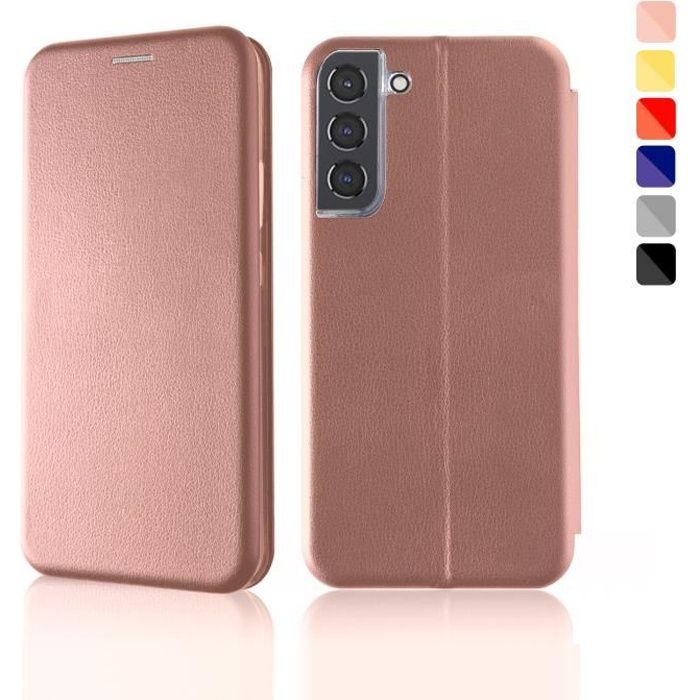 Etui à rabat PU Cuir pour Samsung Galaxy S22 Couleur Rose , Noir Flip Housse Stand Avancée Pochette