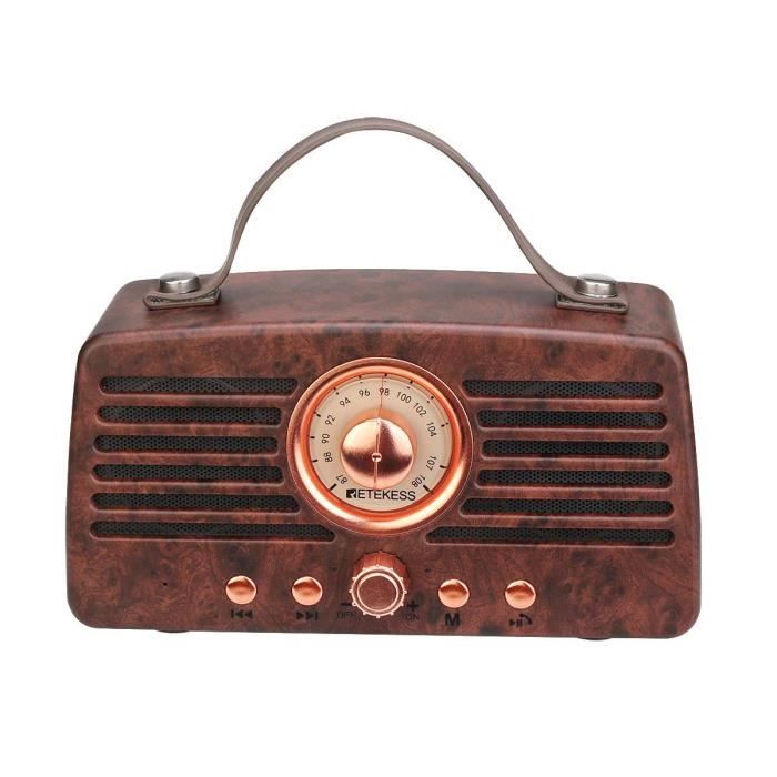 Retekess TR607 Radios Vintage avec Bluetooth sans Fil FM Radio avec 1500mAh Batterie Rechargeable Double Haut-Parleur MP3 Lecteur