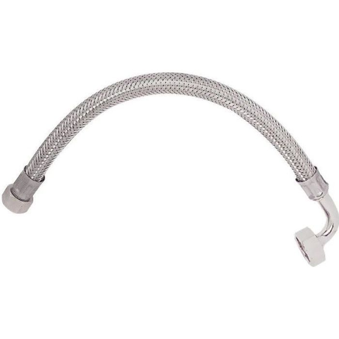 SOMATHERM Flexible Sanitaire en Inox ACS DN10 - Débit Optimisé - L 50cm - Femelle droit - Ecrou tournant 1/2" - Femelle Coudé