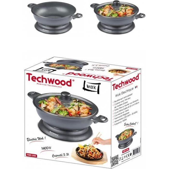 Wok électrique Noir 1500W Revêtement antiadhésif Contenance 3.6 L