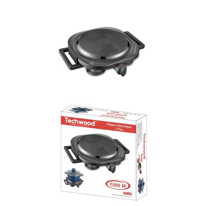 Plaque électrique chauffante 1 Foyer 1500 W Protection contre la surchauffe Noire