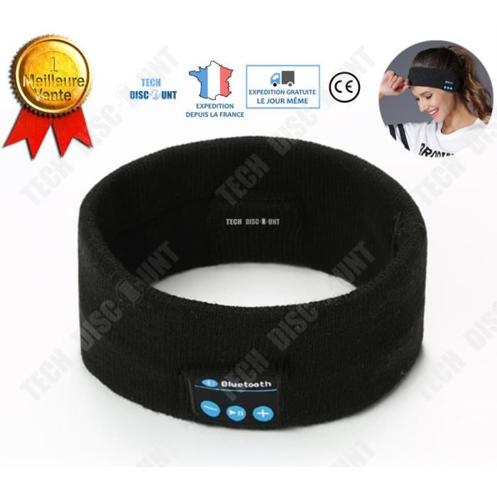 TD® Bandeau casque bluetooth audio studio vélo sport headband puce sans fil musique noir courir yoga anti humidité souple MP3