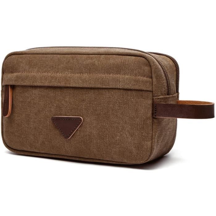 Trousse de toilette spacieuse et résistante à l’eau pour articles de sport,rasage et maquillage Pour homme et femme,Marron
