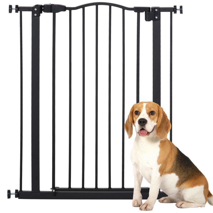 Barrière de sécurité pour chien - PawHut - extensible 74-80 cm - fermeture automatique - fixation par pression sans percer - noir