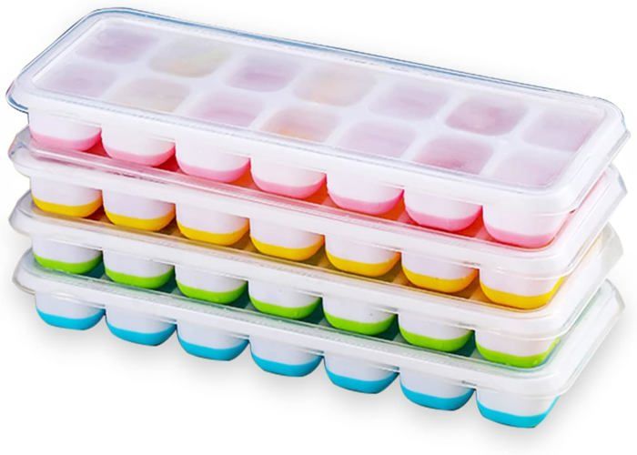 Lot De 4 Bacs Glaons En Silicone Avec Couvercle Empilables Et Certifis