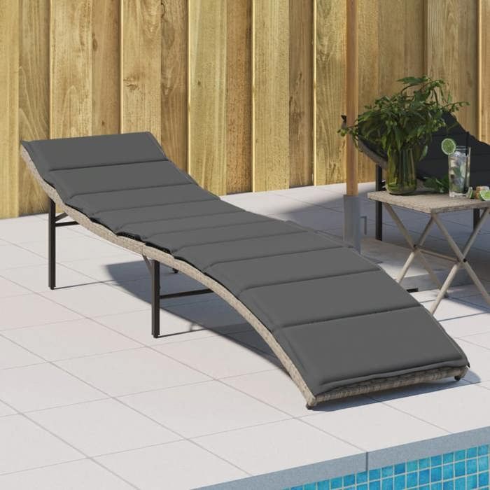 vidaXL Chaise longue et coussin gris clair 55x199x50 cm résine tressée lit de bronzage chaise longue inclinable lit de 368250