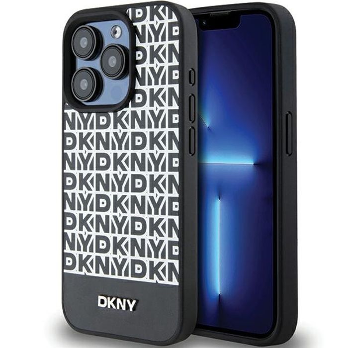 IPhone 15 Pro Case - DKNY Leather Printed Pattern Metal Logo MagSafe (DKHMP15LPSOSPK) - Noir