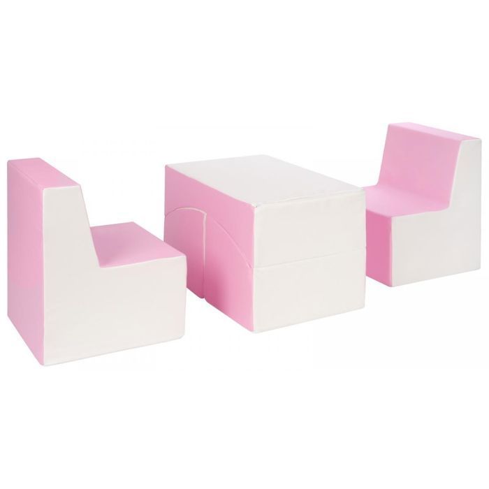 Ensemble Meubles Enfant Velinda éco-cuir - Fauteuil, Canapé, Pouf Dépliant (Blanc/Gris), Pour Chambre Et Jeu