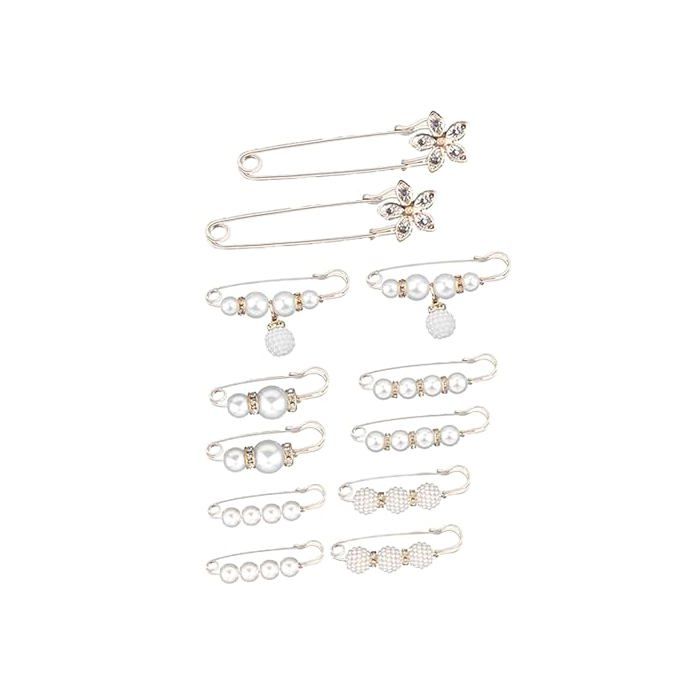 12 Pièces Broches Pour Femmes Mode Broche de Perle Simulée Épingle de Sécurité pour Châle Pull Écharpe Manteau Robe Robe Chemis