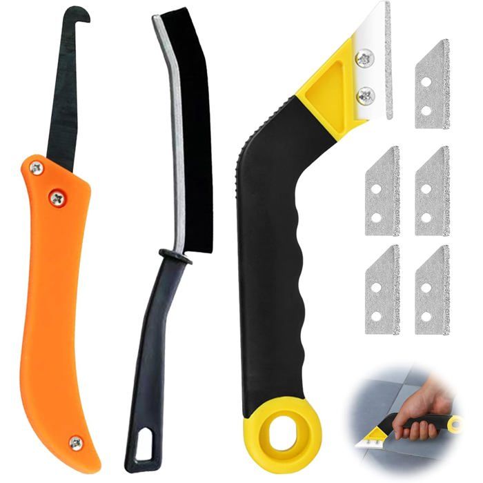 Kit De 8 Grattoirs à Joints De Carrelage Avec 5 Lames De Rechange Et Brosse – Outillage Complet