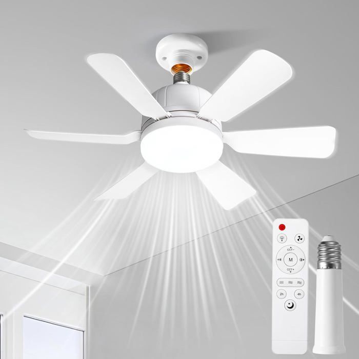 Ventilateur plafond 6 pales 40W + rallonge 120mm – télécommande 3 vitesses éclairage 2400 lm minuterie moteur silencieux DC - Prumya