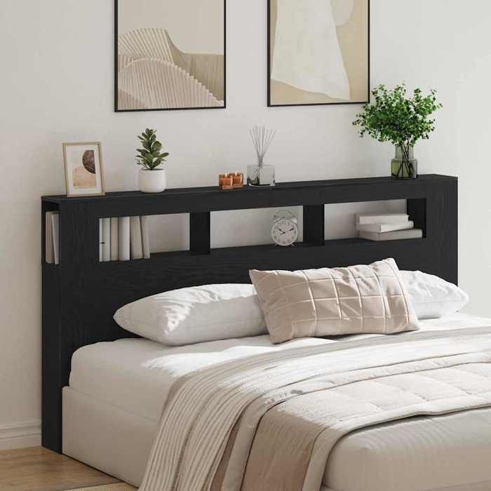 vidaXL Tête de lit LED avec étagère Chêne noir 200 x 18 5 x 103 5 cm 863116