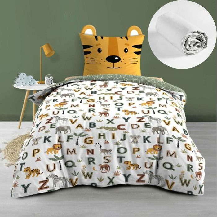 Pack Parure de lit enfant 140 x 200 cm + Drap Housse 90x190 cm – TIGRY – 100% coton Pack Parure de lit enfant 140 x 200 cm + Drap Housse 90x190 cm – TIGRY – 100% coton