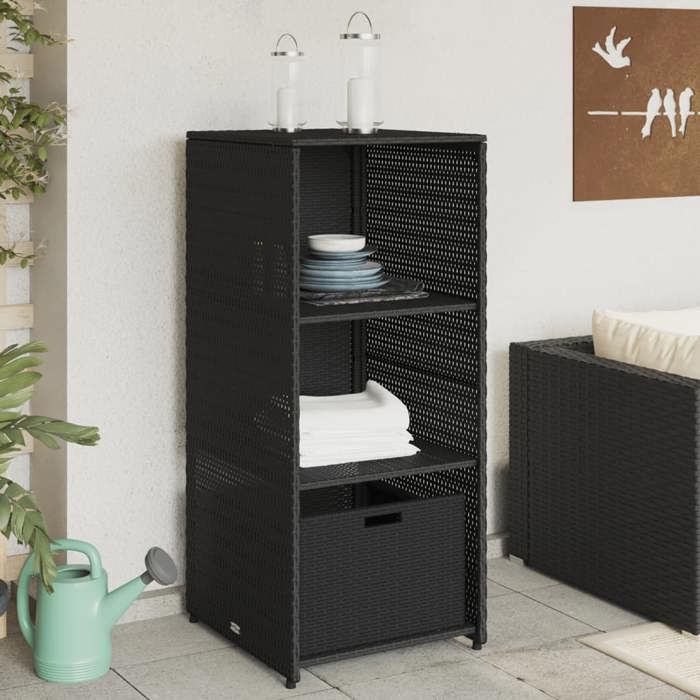 CLARENCE® Grande Armoire Haute de Rangement - pour jardin - noir 50x55x115 cm résine tressée LL324