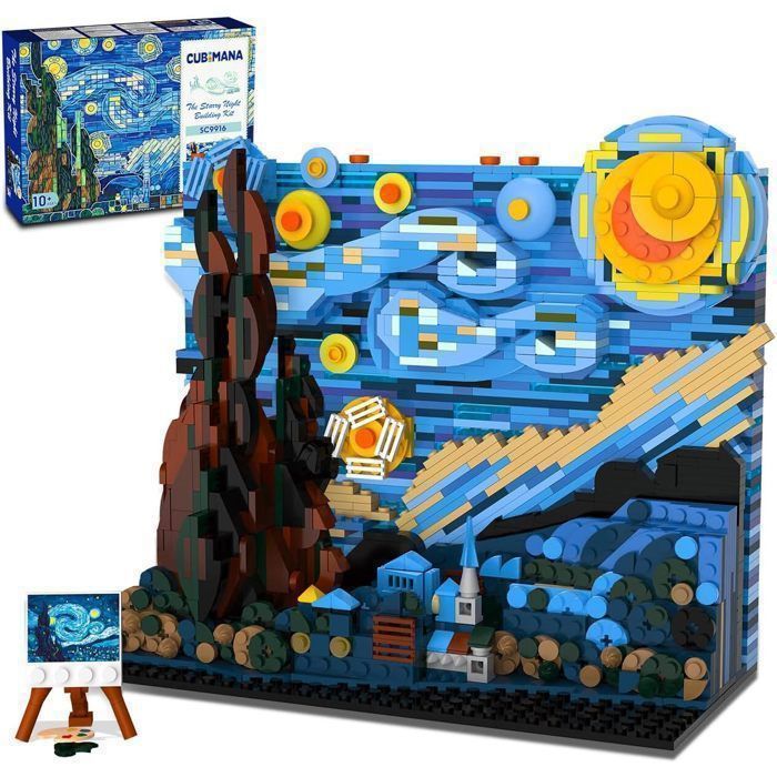 CUBIMANA Kit de Construction La Nuit Étoilée 1501 Pièces avec LED Tableau Van Gogh à Construire Décoration Adulte